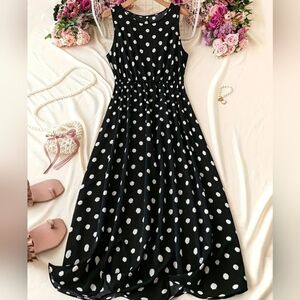 Fashionable & Flattering. Elegant Polka Dot Tank dress. Lightweight, Sleeveless